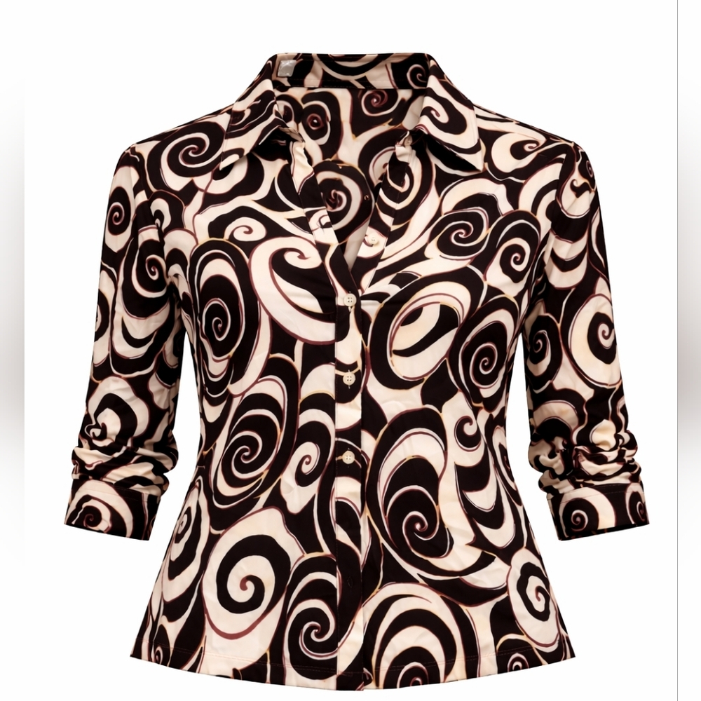 Kenneth Cole New York 100% Silk Sheer Swirl Print Blouse Size 12 Large Y2K - Picture 2 of 4